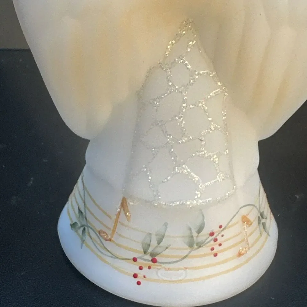 VTG Fenton Satin Glass Angel Bell Signed Numbered S. Fisher Music Notes #885